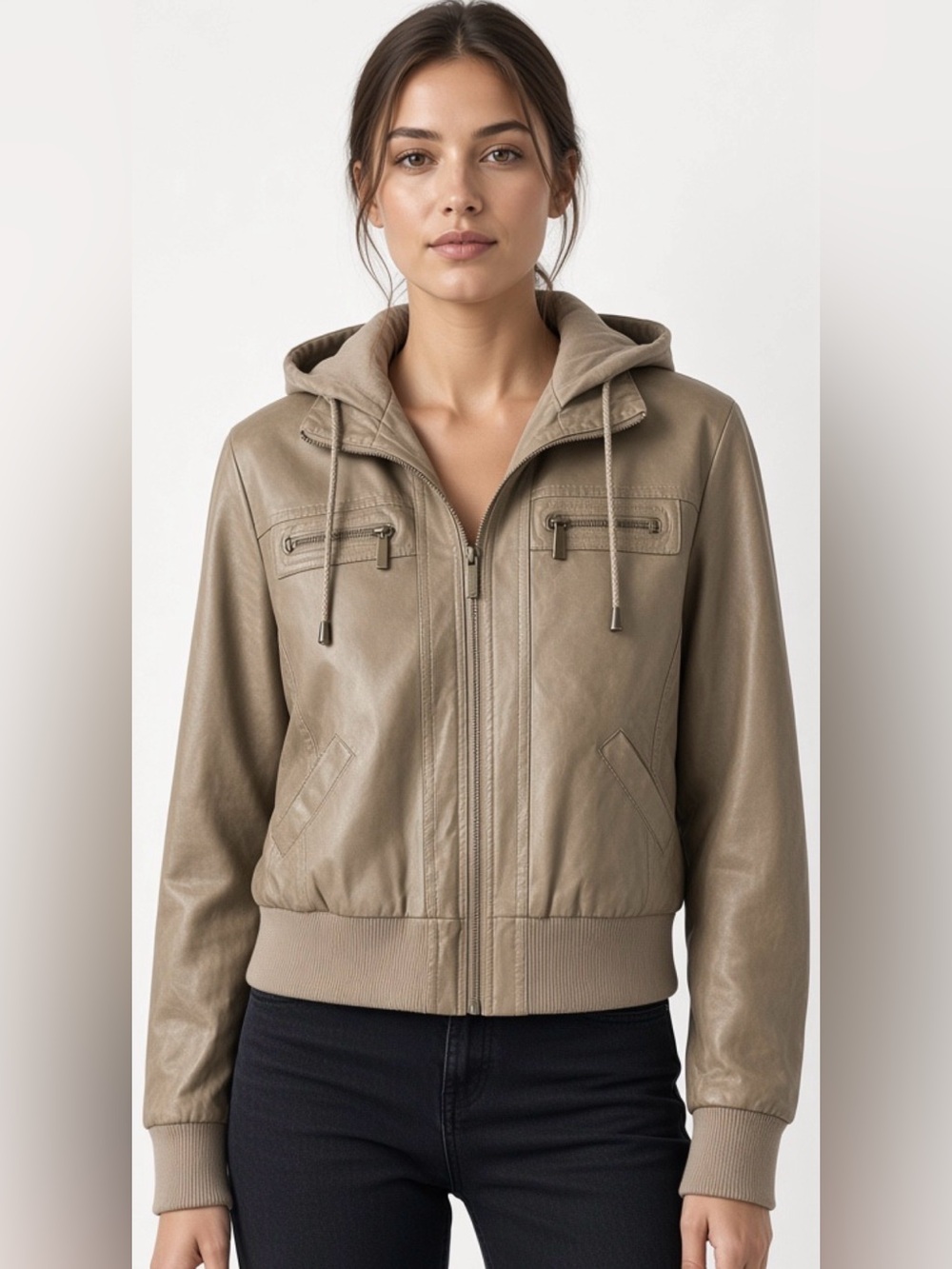 Ashley Twenty Six International Faux Leather Hooded Utility Jacket XL